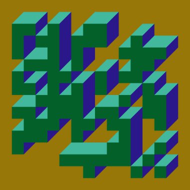 Soyut geometrik arkaplan. Edward Zajecs 2. Cubo 'nun 1971' deki uygulaması. Esasen 8 taştan oluşan bir Truchet fayans seti ve yerleştirme sanatı illüstrasyonu için kurallar 