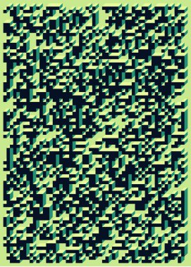 Edward Zajec 'in 1971' deki Il Cubo 'sunun uygulanması. Esasen 8 taştan oluşan bir Truchet fayans seti ve yerleştirme sanatı illüstrasyonu için kurallar