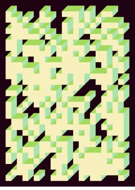 Edward Zajec 'in 1971' deki Il Cubo 'sunun uygulanması. Esasen 8 taştan oluşan bir Truchet fayans seti ve yerleştirme sanatı illüstrasyonu için kurallar