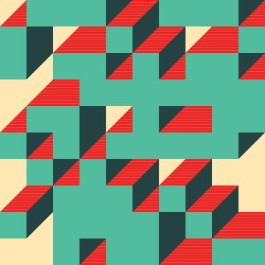 Soyut geometrik arkaplan. Edward Zajecs 2. Cubo 'nun 1971' deki uygulaması. Esasen 8 taştan oluşan bir Truchet fayans seti ve yerleştirme sanatı illüstrasyonu için kurallar 