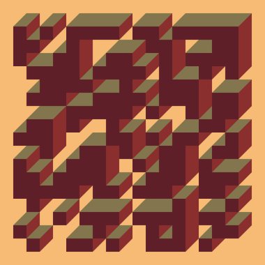 Soyut geometrik arkaplan. Edward Zajecs 2. Cubo 'nun 1971' deki uygulaması. Esasen 8 taştan oluşan bir Truchet fayans seti ve yerleştirme sanatı illüstrasyonu için kurallar 