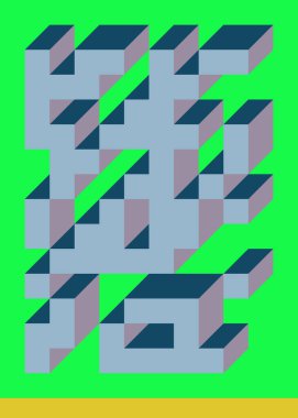 Edward Zajec 'in 1971' deki Il Cubo 'sunun uygulanması. Esasen 8 taştan oluşan bir Truchet fayans seti ve yerleştirme sanatı illüstrasyonu için kurallar