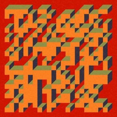 Soyut geometrik arkaplan. Edward Zajecs 2. Cubo 'nun 1971' deki uygulaması. Esasen 8 taştan oluşan bir Truchet fayans seti ve yerleştirme sanatı illüstrasyonu için kurallar 