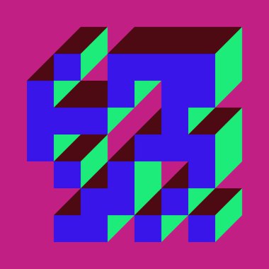 Edward Zajecs 2. Cubo 'nun 1971' deki uygulaması. Esasen 8 taştan oluşan bir Truchet fayans seti ve yerleştirme sanatı illüstrasyonu için kurallar  