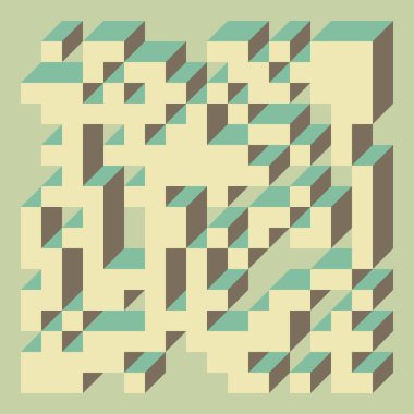 Soyut geometrik arkaplan. Edward Zajecs 2. Cubo 'nun 1971' deki uygulaması. Esasen 8 taştan oluşan bir Truchet fayans seti ve yerleştirme sanatı illüstrasyonu için kurallar 