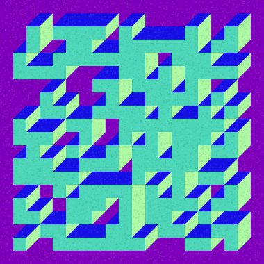 Soyut geometrik arkaplan. Edward Zajecs 2. Cubo 'nun 1971' deki uygulaması. Esasen 8 taştan oluşan bir Truchet fayans seti ve yerleştirme sanatı illüstrasyonu için kurallar 