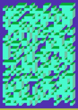 Edward Zajecs 2. Cubo 'nun 1971' deki uygulaması. Esasen 8 taştan oluşan bir Truchet fayans seti ve yerleştirme sanatı illüstrasyonu için kurallar  