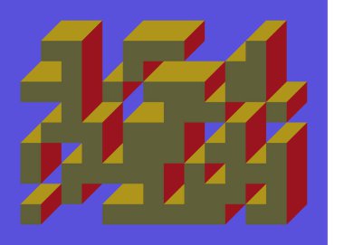 Edward Zajec 'in 1971' deki Il Cubo 'sunun uygulanması. Esasen 8 taştan oluşan bir Truchet fayans seti ve yerleştirme sanatı illüstrasyonu için kurallar