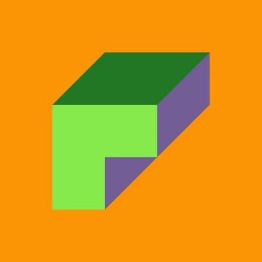 Edward Zajec 'in 1971' deki Il Cubo 'sunun uygulanması. Esasen 8 taştan oluşan bir Truchet fayans seti ve yerleştirme sanatı illüstrasyonu için kurallar