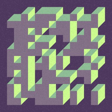 Soyut geometrik arkaplan. Edward Zajecs 2. Cubo 'nun 1971' deki uygulaması. Esasen 8 taştan oluşan bir Truchet fayans seti ve yerleştirme sanatı illüstrasyonu için kurallar 