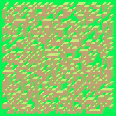 Soyut geometrik arkaplan. Edward Zajecs 2. Cubo 'nun 1971' deki uygulaması. Esasen 8 taştan oluşan bir Truchet fayans seti ve yerleştirme sanatı illüstrasyonu için kurallar 