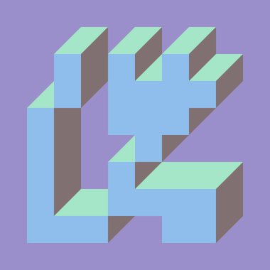 Edward Zajec 'in 1971' deki Il Cubo 'sunun uygulanması. Esasen 8 taştan oluşan bir Truchet fayans seti ve yerleştirme sanatı illüstrasyonu için kurallar