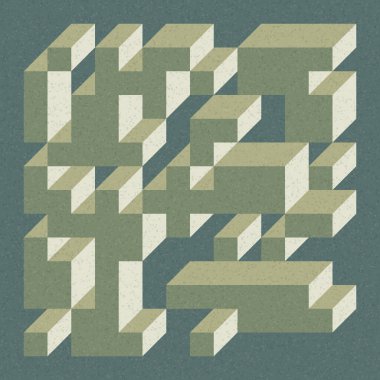 Soyut geometrik arkaplan. Edward Zajecs 2. Cubo 'nun 1971' deki uygulaması. Esasen 8 taştan oluşan bir Truchet fayans seti ve yerleştirme sanatı illüstrasyonu için kurallar 