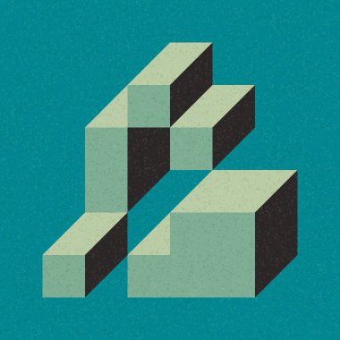 Soyut geometrik arkaplan. Edward Zajecs 2. Cubo 'nun 1971' deki uygulaması. Esasen 8 taştan oluşan bir Truchet fayans seti ve yerleştirme sanatı illüstrasyonu için kurallar 