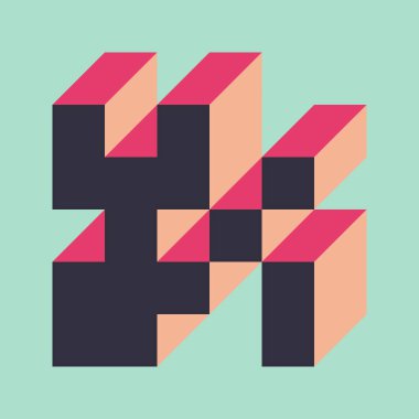 Soyut geometrik arkaplan. Edward Zajecs 2. Cubo 'nun 1971' deki uygulaması. Esasen 8 taştan oluşan bir Truchet fayans seti ve yerleştirme sanatı illüstrasyonu için kurallar 