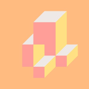 Edward Zajec 'in 1971' deki Il Cubo 'sunun uygulanması. Esasen 8 taştan oluşan bir Truchet fayans seti ve yerleştirme sanatı illüstrasyonu için kurallar