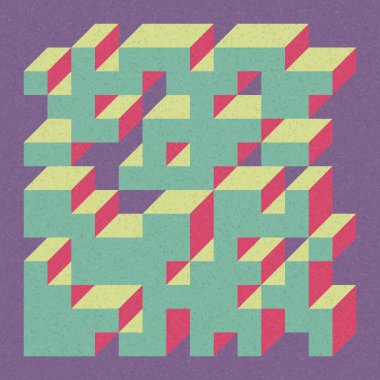 Soyut geometrik arkaplan. Edward Zajecs 2. Cubo 'nun 1971' deki uygulaması. Esasen 8 taştan oluşan bir Truchet fayans seti ve yerleştirme sanatı illüstrasyonu için kurallar 