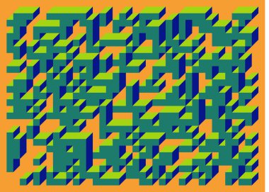 Edward Zajecs 2. Cubo 'nun 1971' deki uygulaması. Esasen 8 taştan oluşan bir Truchet fayans seti ve yerleştirme sanatı illüstrasyonu için kurallar 