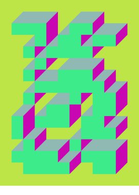 Edward Zajec 'in 1971' deki Il Cubo 'sunun uygulanması. Esasen 8 taştan oluşan bir Truchet fayans seti ve yerleştirme sanatı illüstrasyonu için kurallar