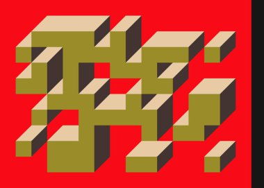 Edward Zajecs 2. Cubo 'nun 1971' deki uygulaması. Esasen 8 taştan oluşan bir Truchet fayans seti ve yerleştirme sanatı illüstrasyonu için kurallar 