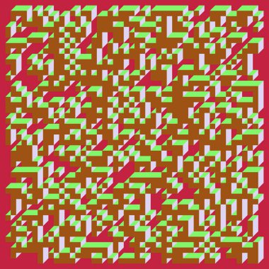 Edward Zajecs 2. Cubo 'nun 1971' deki uygulaması. Esasen 8 taştan oluşan bir Truchet fayans seti ve yerleştirme sanatı illüstrasyonu için kurallar  