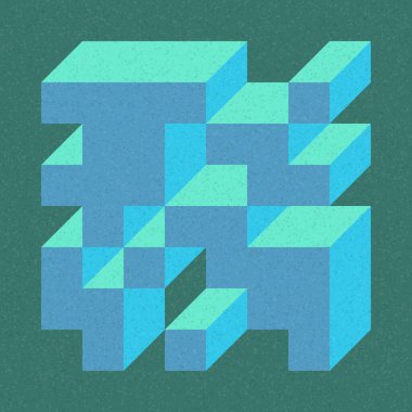 Soyut geometrik arkaplan. Edward Zajecs 2. Cubo 'nun 1971' deki uygulaması. Esasen 8 taştan oluşan bir Truchet fayans seti ve yerleştirme sanatı illüstrasyonu için kurallar 