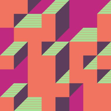 Soyut geometrik arkaplan. Edward Zajecs 2. Cubo 'nun 1971' deki uygulaması. Esasen 8 taştan oluşan bir Truchet fayans seti ve yerleştirme sanatı illüstrasyonu için kurallar 