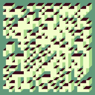 Edward Zajecs 2. Cubo 'nun 1971' deki uygulaması. Esasen 8 taştan oluşan bir Truchet fayans seti ve yerleştirme sanatı illüstrasyonu için kurallar  