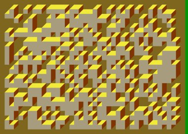 Edward Zajecs 2. Cubo 'nun 1971' deki uygulaması. Esasen 8 taştan oluşan bir Truchet fayans seti ve yerleştirme sanatı illüstrasyonu için kurallar 