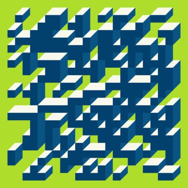 Soyut geometrik arkaplan. Edward Zajecs 2. Cubo 'nun 1971' deki uygulaması. Esasen 8 taştan oluşan bir Truchet fayans seti ve yerleştirme sanatı illüstrasyonu için kurallar 