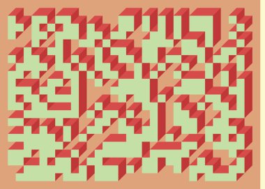 Edward Zajecs 2. Cubo 'nun 1971' deki uygulaması. Esasen 8 taştan oluşan bir Truchet fayans seti ve yerleştirme sanatı illüstrasyonu için kurallar 