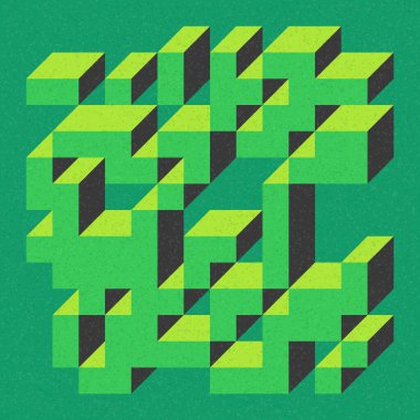 Soyut geometrik arkaplan. Edward Zajecs 2. Cubo 'nun 1971' deki uygulaması. Esasen 8 taştan oluşan bir Truchet fayans seti ve yerleştirme sanatı illüstrasyonu için kurallar 