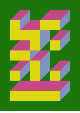 Edward Zajec 'in 1971' deki Il Cubo 'sunun uygulanması. Esasen 8 taştan oluşan bir Truchet fayans seti ve yerleştirme sanatı illüstrasyonu için kurallar