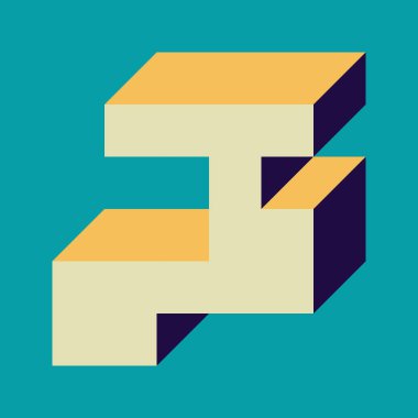 Edward Zajec 'in 1971' deki Il Cubo 'sunun uygulanması. Esasen 8 taştan oluşan bir Truchet fayans seti ve yerleştirme sanatı illüstrasyonu için kurallar