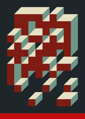 Edward Zajec 'in 1971' deki Il Cubo 'sunun uygulanması. Esasen 8 taştan oluşan bir Truchet fayans seti ve yerleştirme sanatı illüstrasyonu için kurallar