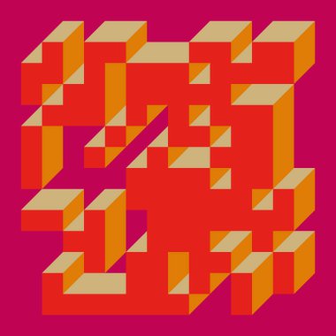 Soyut geometrik arkaplan. Edward Zajecs 2. Cubo 'nun 1971' deki uygulaması. Esasen 8 taştan oluşan bir Truchet fayans seti ve yerleştirme sanatı illüstrasyonu için kurallar 