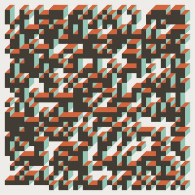 Edward Zajecs 2. Cubo 'nun 1971' deki uygulaması. Esasen 8 taştan oluşan bir Truchet fayans seti ve yerleştirme sanatı illüstrasyonu için kurallar  