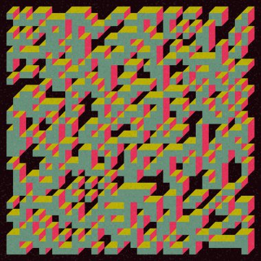 Soyut geometrik arkaplan. Edward Zajecs 2. Cubo 'nun 1971' deki uygulaması. Esasen 8 taştan oluşan bir Truchet fayans seti ve yerleştirme sanatı illüstrasyonu için kurallar 