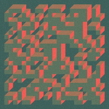 Soyut geometrik arkaplan. Edward Zajecs 2. Cubo 'nun 1971' deki uygulaması. Esasen 8 taştan oluşan bir Truchet fayans seti ve yerleştirme sanatı illüstrasyonu için kurallar 