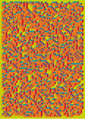 Edward Zajec 'in 1971' deki Il Cubo 'sunun uygulanması. Esasen 8 taştan oluşan bir Truchet fayans seti ve yerleştirme sanatı illüstrasyonu için kurallar