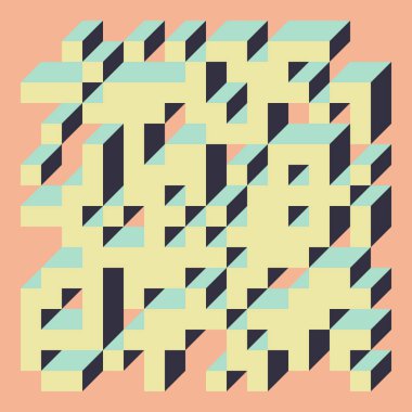 Soyut geometrik arkaplan. Edward Zajecs 2. Cubo 'nun 1971' deki uygulaması. Esasen 8 taştan oluşan bir Truchet fayans seti ve yerleştirme sanatı illüstrasyonu için kurallar 