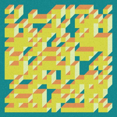 Soyut geometrik arkaplan. Edward Zajecs 2. Cubo 'nun 1971' deki uygulaması. Esasen 8 taştan oluşan bir Truchet fayans seti ve yerleştirme sanatı illüstrasyonu için kurallar 
