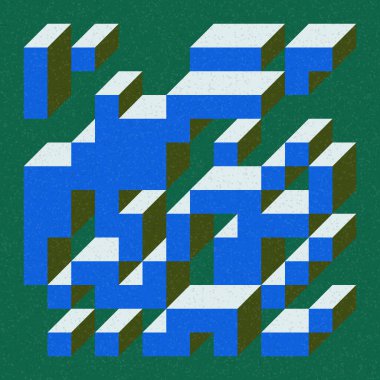 Soyut geometrik arkaplan. Edward Zajecs 2. Cubo 'nun 1971' deki uygulaması. Esasen 8 taştan oluşan bir Truchet fayans seti ve yerleştirme sanatı illüstrasyonu için kurallar 