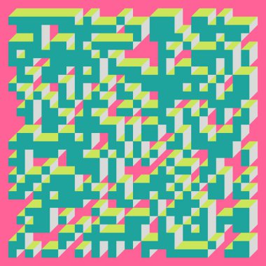 Edward Zajec 'in 1971' deki Il Cubo 'sunun uygulanması. Esasen 8 taştan oluşan bir Truchet fayans seti ve yerleştirme sanatı illüstrasyonu için kurallar