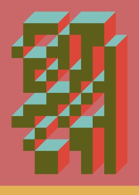 Edward Zajec 'in 1971' deki Il Cubo 'sunun uygulanması. Esasen 8 taştan oluşan bir Truchet fayans seti ve yerleştirme sanatı illüstrasyonu için kurallar