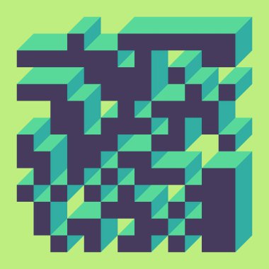 Edward Zajec 'in 1971' deki Il Cubo 'sunun uygulanması. Esasen 8 taştan oluşan bir Truchet fayans seti ve yerleştirme sanatı illüstrasyonu için kurallar