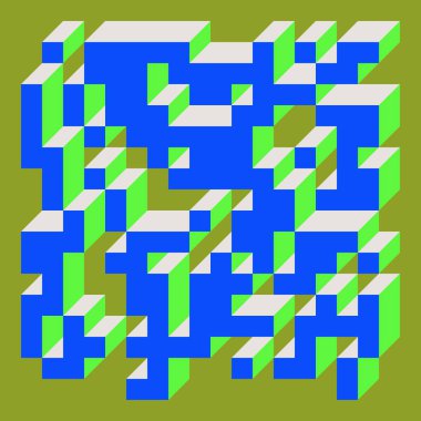 Edward Zajec 'in 1971' deki Il Cubo 'sunun uygulanması. Esasen 8 taştan oluşan bir Truchet fayans seti ve yerleştirme sanatı illüstrasyonu için kurallar