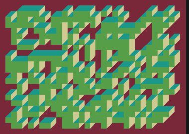 Edward Zajecs 2. Cubo 'nun 1971' deki uygulaması. Esasen 8 taştan oluşan bir Truchet fayans seti ve yerleştirme sanatı illüstrasyonu için kurallar  