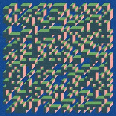 Soyut geometrik arkaplan. Edward Zajecs 2. Cubo 'nun 1971' deki uygulaması. Esasen 8 taştan oluşan bir Truchet fayans seti ve yerleştirme sanatı illüstrasyonu için kurallar 