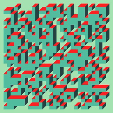 Soyut geometrik arkaplan. Edward Zajecs 2. Cubo 'nun 1971' deki uygulaması. Esasen 8 taştan oluşan bir Truchet fayans seti ve yerleştirme sanatı illüstrasyonu için kurallar 